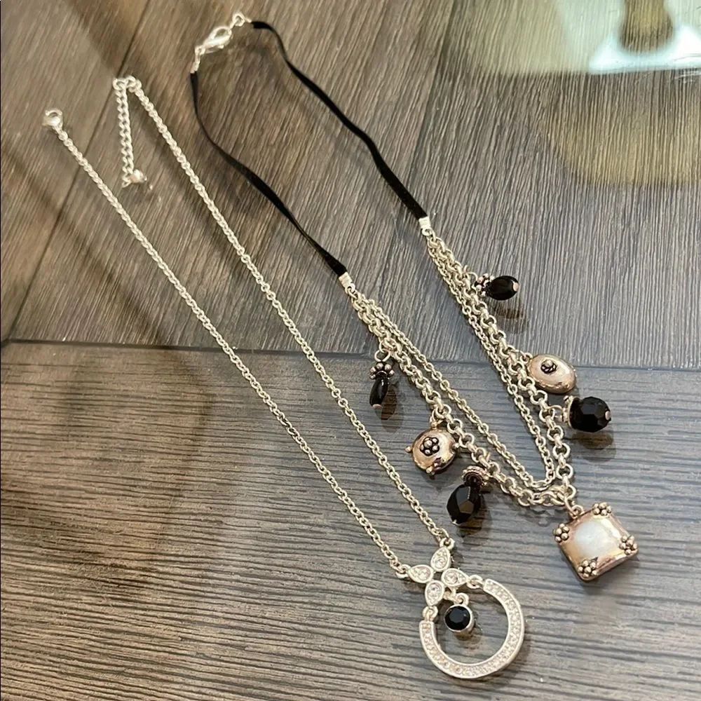 Silver and Black Necklace Set with Beads & Rhinestones